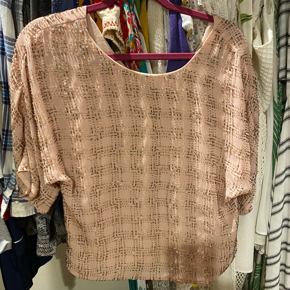Twelfth Street by Cynthia Vincent peach beaded silk top